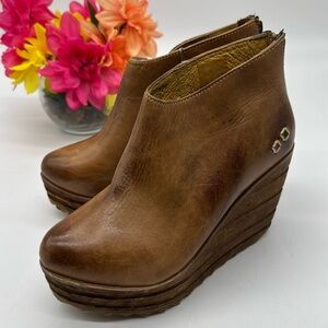 Bed Stu Brown Leather Wood Wedge Ankle Boot 8.5 MCA7141K